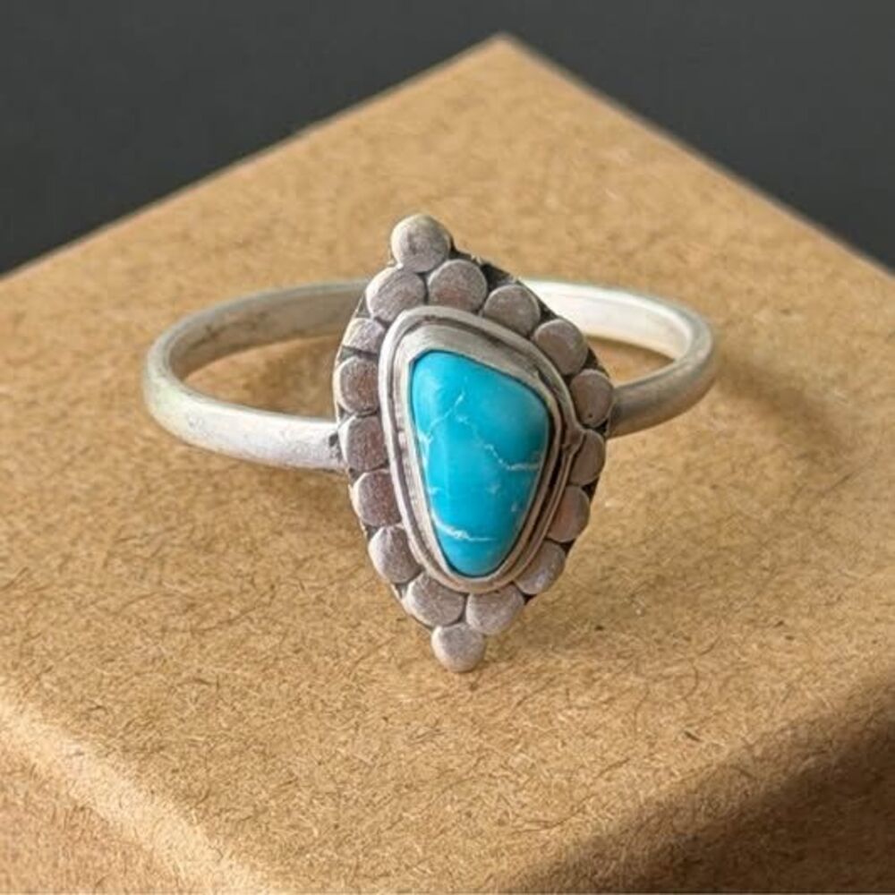 White Water Turquoise Sterling Silver Ring — Size 7